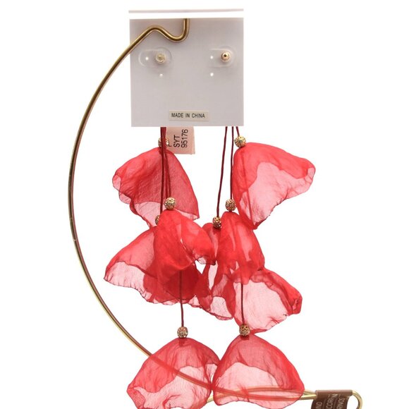 Stella & Ruby Red Petal Long Drop Earrings With Gold Accents - Picture 4 of 5
